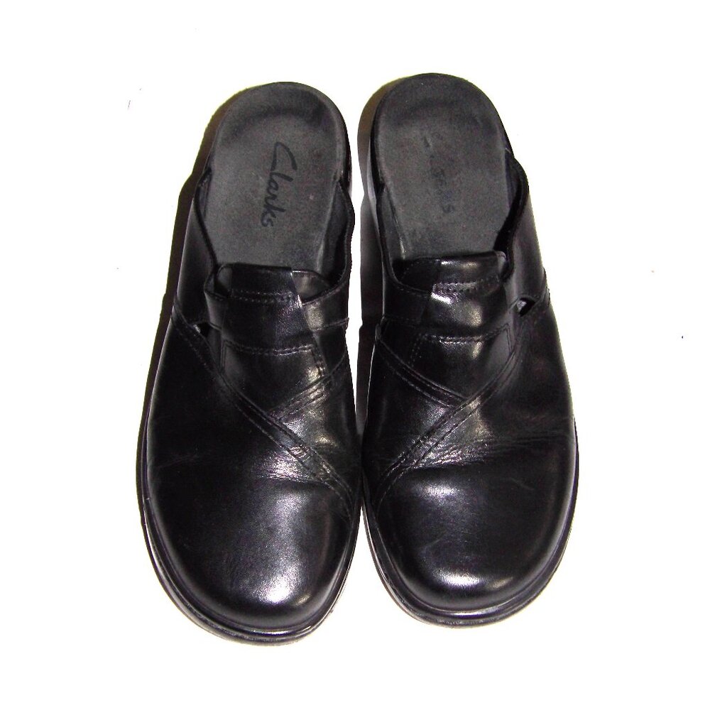 Clarks Black Leather Slip-On Clogs Sandals Women's Size 10